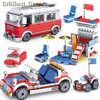 

374PCS Creative 3in1 Sunshine Beach Vehicles City Bus Car Building Blocks Bricks Compatible Friends Toys For Girls