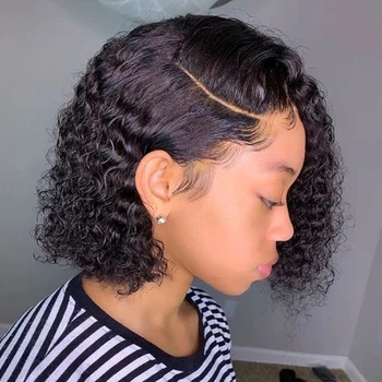 

Curly Human Hair Wigs Short Bob Wigs 13X4/13X6 Lace Front Wig With Baby Hair 150 Density Remy Peruvian Hair Wig For Women 8-16"