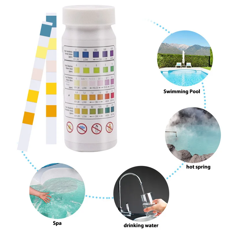 Water Quality 3/4/5/6-In-1 Swimming Pool Test Paper Residual Chlorine PH Value Alkalinity Hardness Test Strip A Bottle 50 Pcs water tester ph indicator test strips