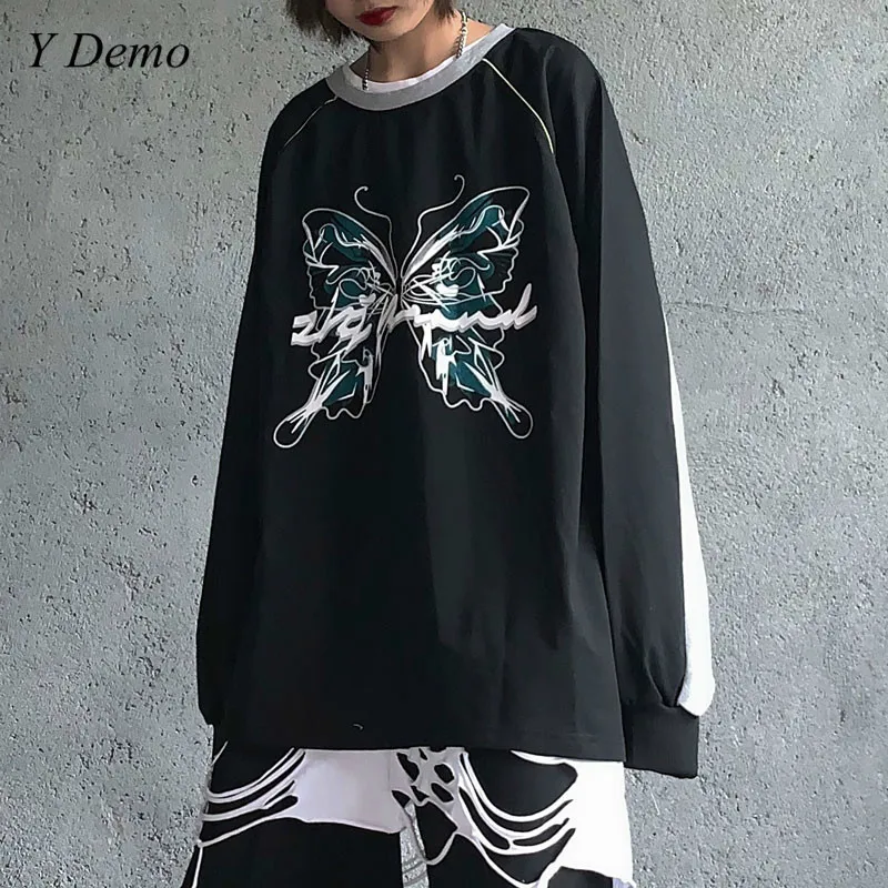 

Streetwear Harajuku Oversized Butterfly Printing Unisex Couple Patchwork Sweatshirt