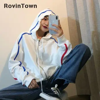 

Red Blue Stripe Hoodie Women Sweatshirt Hip Hop Zipper Large Size Korean-style Casual Streetwear Hoodie Free Shipping 2020