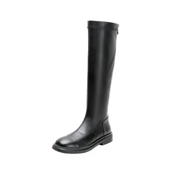 

Genuine Leather Women knee high Boots Winter autumn Zipper low Heels Party Dancing Shoes Woman Sexy Long Riding Boots