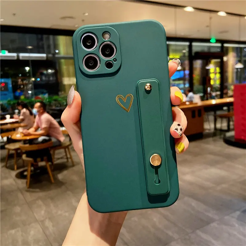 Wrist Strap Matte Phone Case For iPhone 13 Pro Max 12 11 XS Max XR X 7 8 Plus 13 Pro 11 Soft Silicone Cute Love Heart Back Cover best cases for iphone 13 pro max