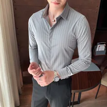 Осенняя мужская рубашка, приталенная, модная, деловая, повседневная, светская, мужская рубашка, уличная, британский стиль, с длинным рукавом, рубашки для мужчин, s M-3XL