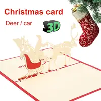 3D всплывающие рождественские поздравительные открытки с оленем, рождественские креативные буквы с бумажной открыткой Санта-Клауса