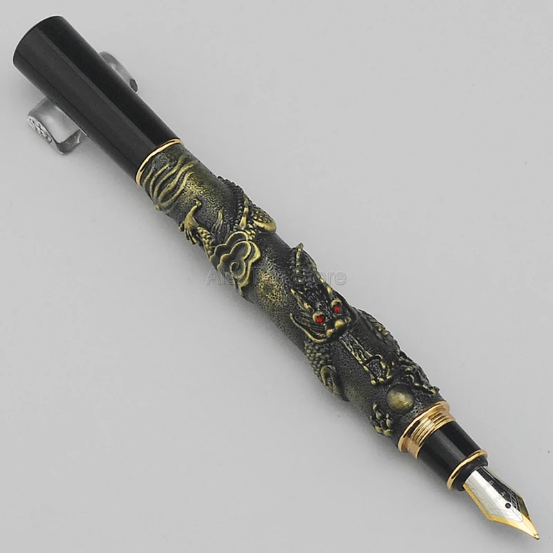 Jinhao Vintage Metal Fountain Pen Oriental Dragon Series Heavy Pen Bronze Office & School & Home Gift Pen Supplies