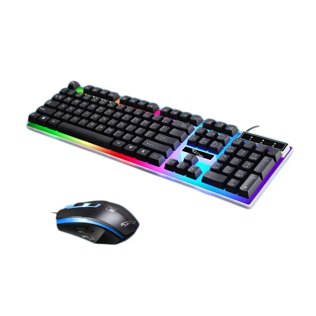 

Game Luminous Wired USB Mouse and Keyboard Suit With Rainbow Backlight LED Lights Ergonomic Mechanical Keyboard Gaming Mouse