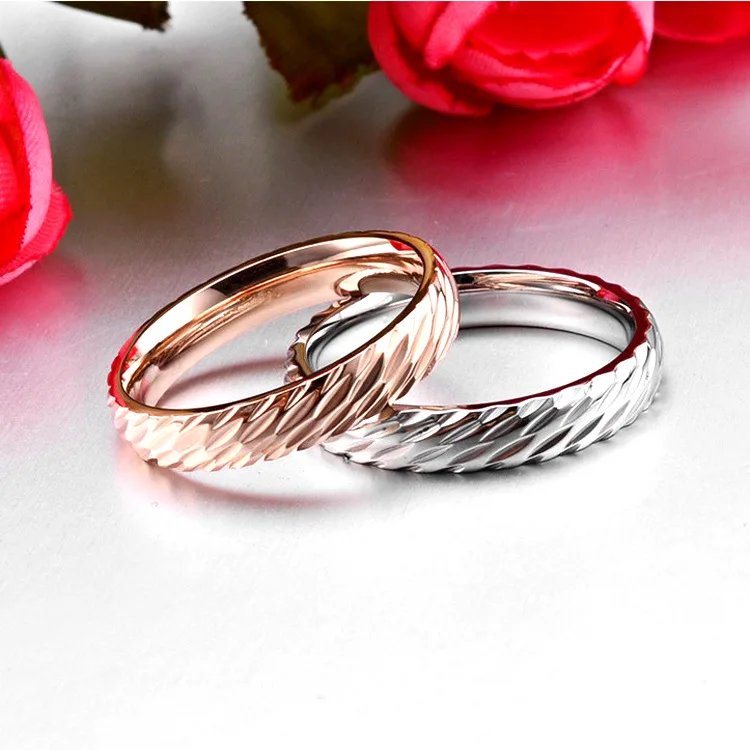 Высокое качество, простые кольца из титановой стали для женщин и мужчин, модные геометрические ювелирные изделия для влюбленных, Серебряное/розовое золото, кольцо для пар