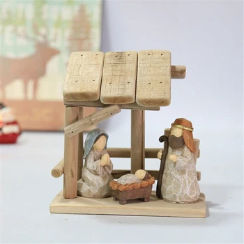 

Wooden Christian Birth Of Jesus Stable Christmas Ornaments Religious Gift Church Resin Crafts Home Decor Nativity Scene Mews
