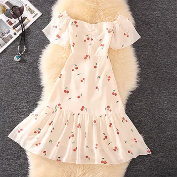 

Summer Dress Women Elegant Ruffle Floral Print Square Collar Chiffon Beach Casual Dress Holidays Vacation Sexy Party Clothes