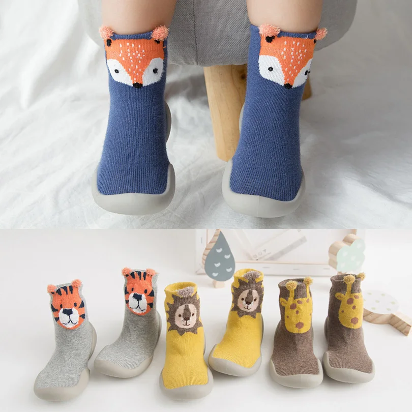 

Baby Shoes First Shoes Baby Walkers Toddler First Walker Baby Girl Boy Fox Lion Kids Soft Rubber Sole Knit Booties Anti-slip