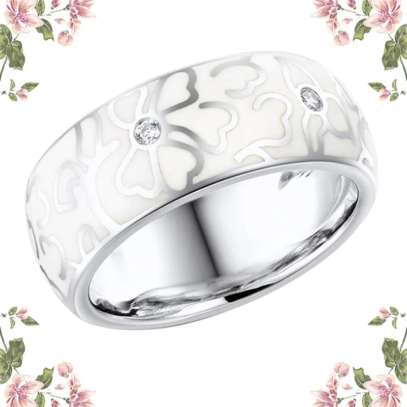 Personalized Retro Handmade Ceramic Ring For Women Elegant White Flowers Imitation Porcelain Ring Wedding Party Jewelry