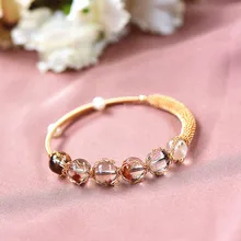 

Natural Green Ghost Quartz Crystal 14K Gold Filled Beaded Bracelets for Women Female Handmade Winding Bangle Fashion Jewelry
