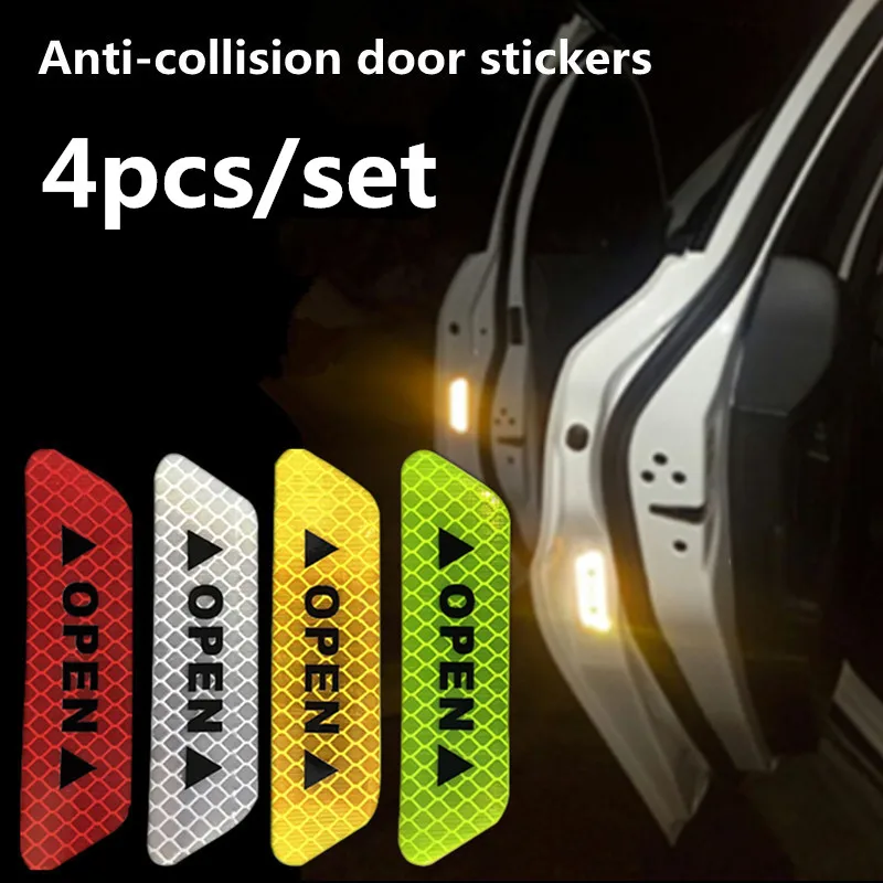 

4Pcs/Set Car Stickers Waterproof OPEN Reflective Warning Mark Reflective Open Notice For Accessories Exterior Car Door Stickers