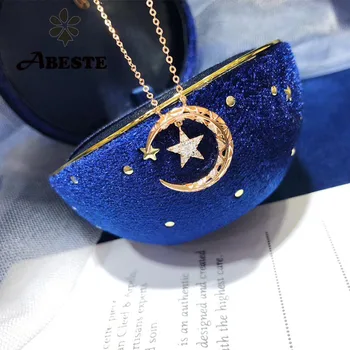 شراءANI 18K الصلبة ارتفع عقد ذهب النساء الماس المشاركة قلادة هدية عيد ميلاد القمر شكل قلادة اقتراح هدية شكل نجمة