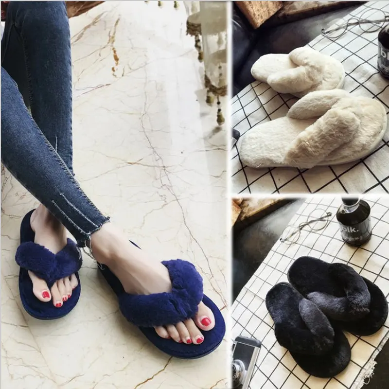 

Women's Slippers fashion style winter basic inside faux fur flip flop good quality Y268