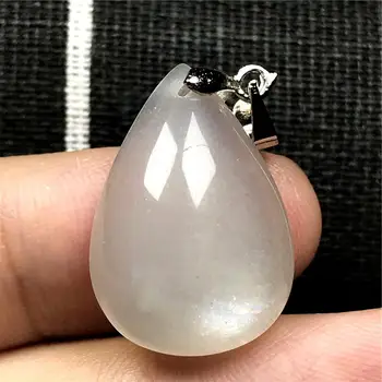 

Top Natural White Light Moonstone Necklace Pendant For Woman Man 27x22x13mm Water Drop Beads Crystal Silver Stone Jewelry AAAAA