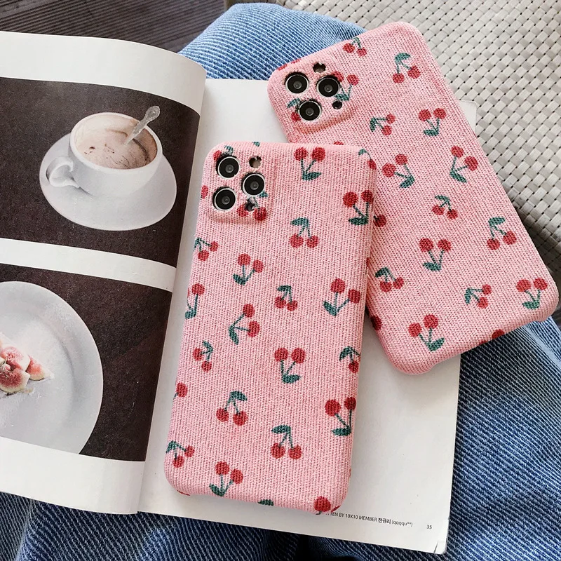 US $204.48 100Pcs Lens Protection Cloth Texture Phone Case For IPhone 12 Mini 11 Pro XR XS Max 7 8 Plus SE2 Pink Cherry Plush Soft PU Cover