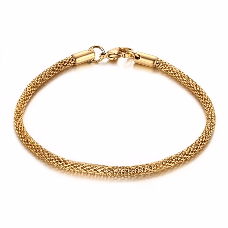 Унисекс Браслет из нержавеющей стали сетчатый Браслет в золотистом