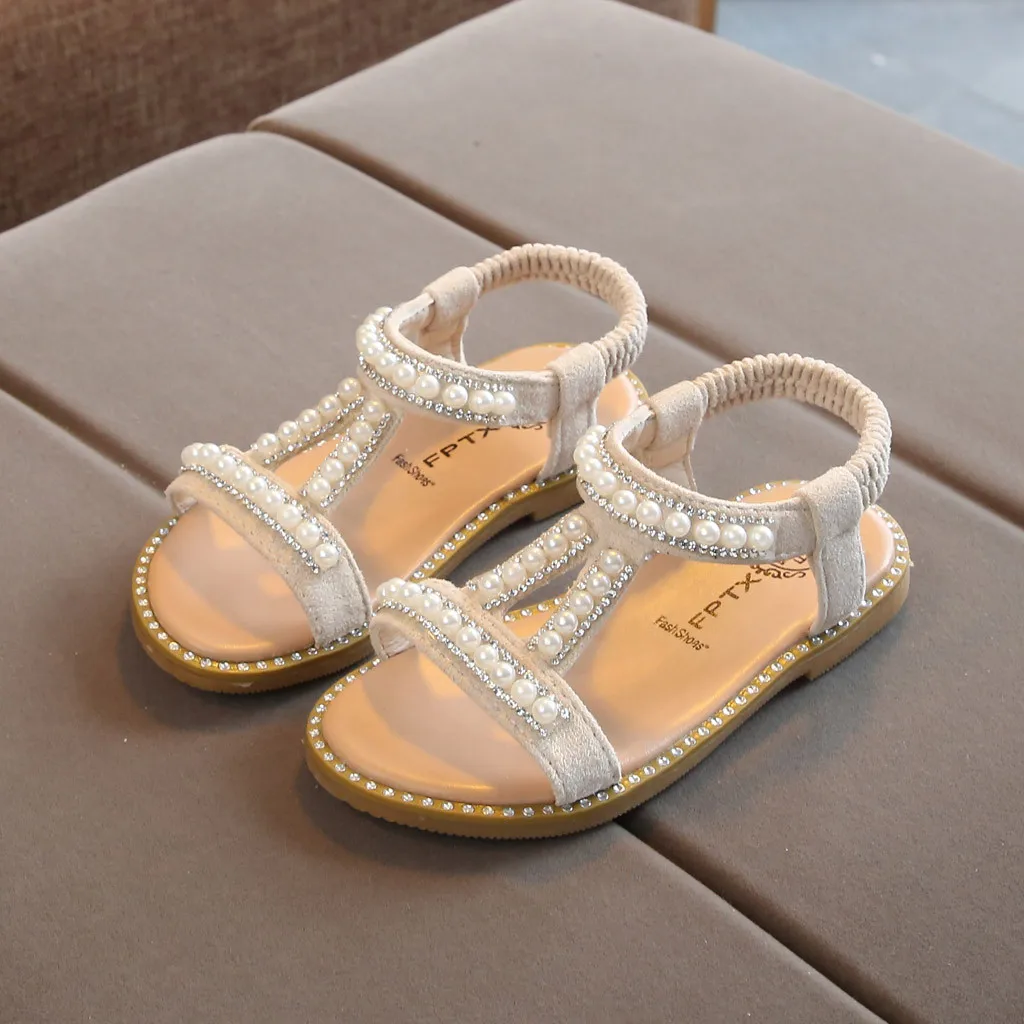 Sandalias TELOTUNY para niños pequeños, niñas pequeñas, zapatos de princesa individual con perlas de cristal, sandalias de verano para niños, sandalias para niñas Jun6