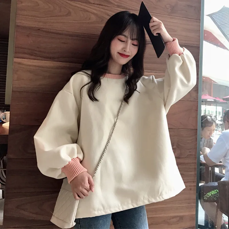  Hoodies Women Female Korean Style Harajuku Ulzzang Large Solid Girl Students Loose Plus Velvet Wome