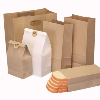 

50PCS Kraft Paper Food Storage bag Takeaway Boxes for Packing Food Bread Cake Candy Snack Brown Paper Box Packaging