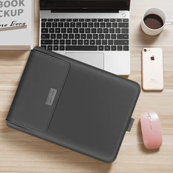 Premium PU Leather Stand Cover & Laptop Sleeve for M2 M3 M4 Air 13-in (GRAY)