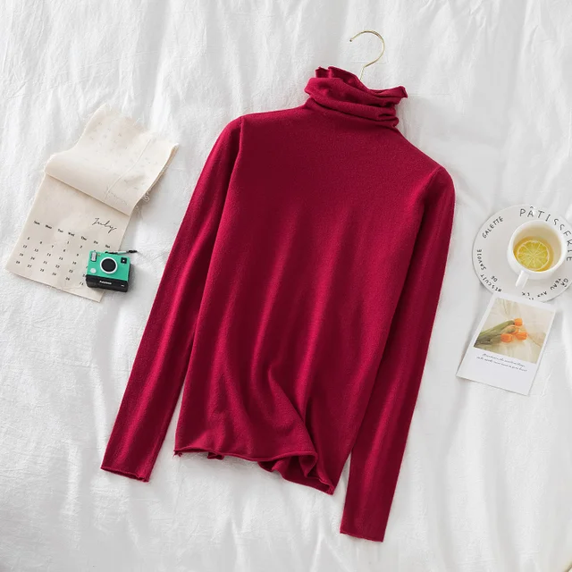 Turtleneck Women Sweaters 2020 Autumn Winter Sweater Knitted Pullover Long Sleeve Woman Sweaters Tops Soft Jumper Pull Femme Burgundy