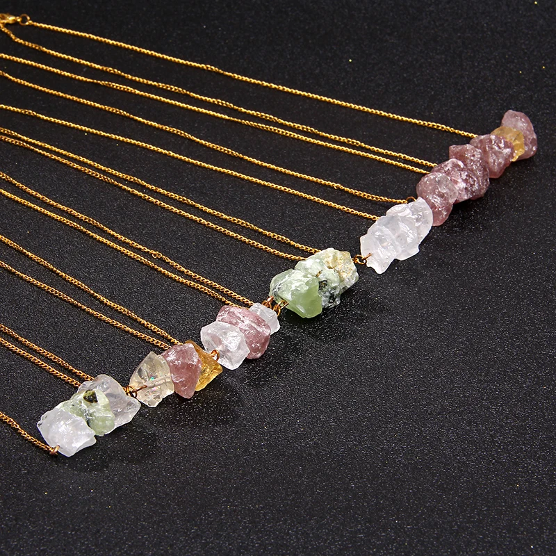 Natural Raw Stone Necklaces For Women Girl Geometric Crystal Pendant Gold Color Chain Quartzs Citrines Balance Exquisite Jewelry | Украшения
