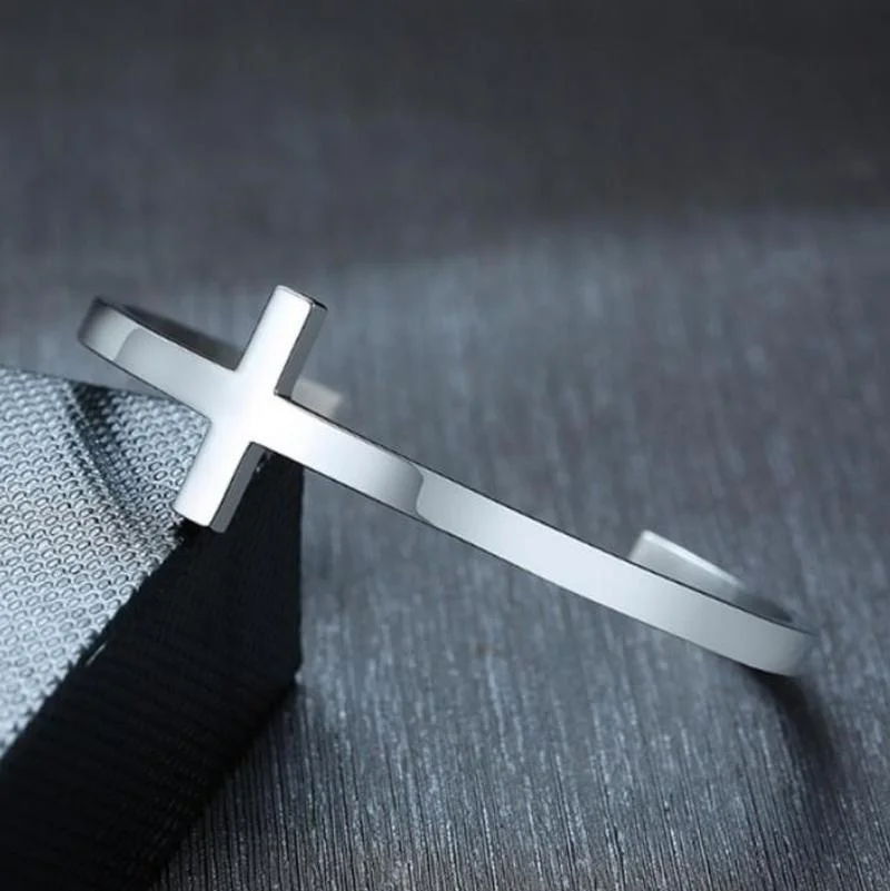 Bangle Bracelet Classic Christian Side Jesus Cross Simple Cuff Bracelet