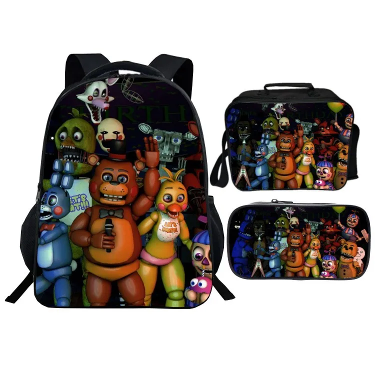 Nuevo estilo 3 unids/set cinco noches en Freddy niños bebé escuela bolsas de lápiz de los niños de dibujos animados mochilas para niños mochila chicas mochila