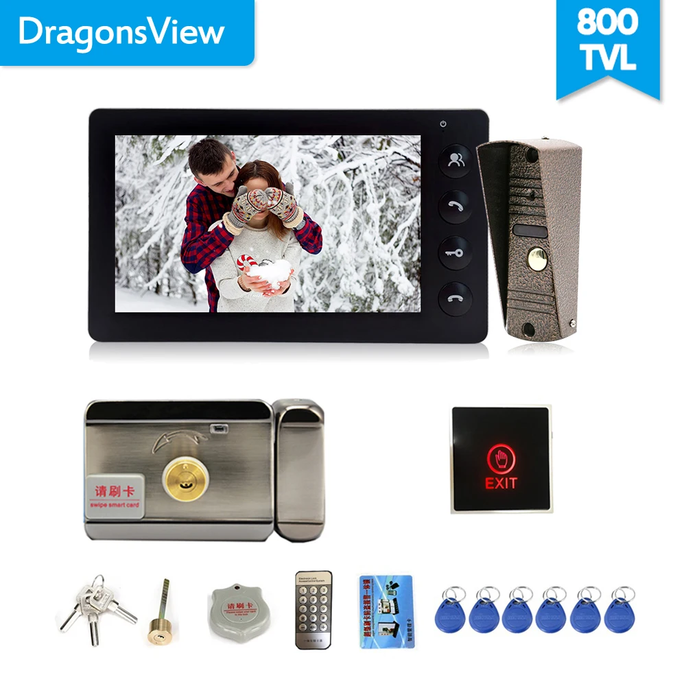 US $56.02 Dragonsview Wired Video Doorbell Intercom System Video Camera 7 Inch Indoor Monitor Black Unlock Talking Video Door Entry Panel