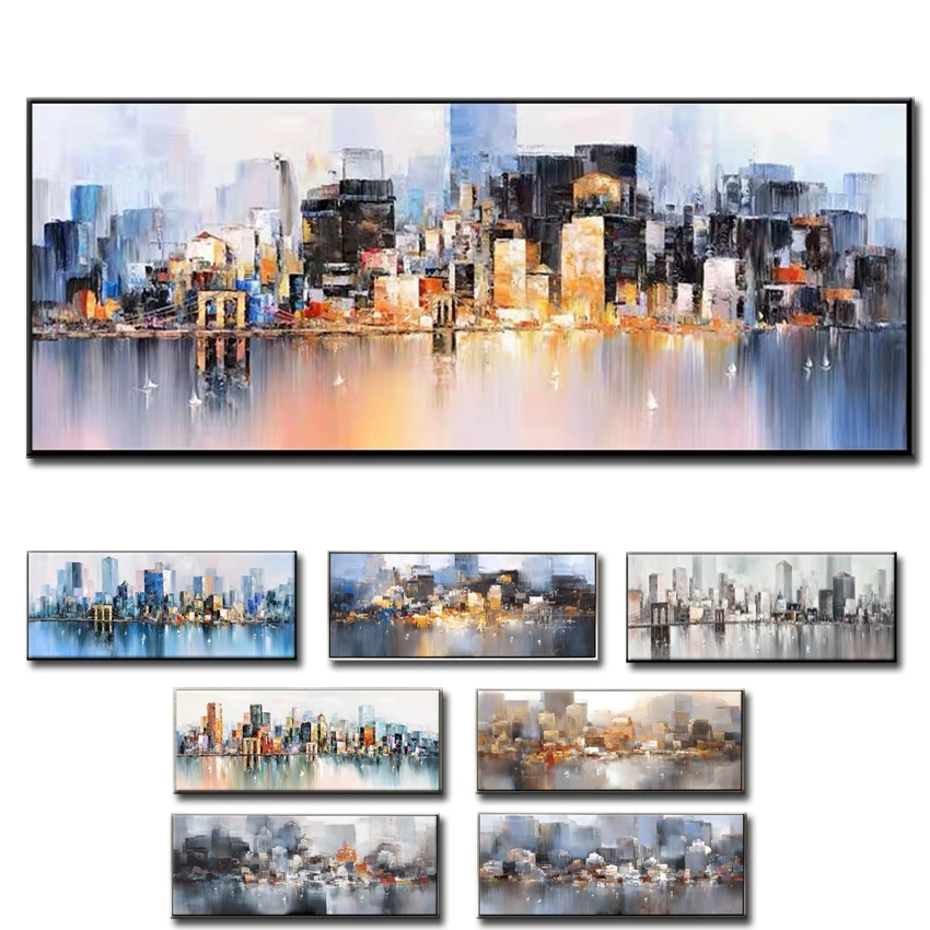 

9 Colors Picture Abstract City Handpainted Modern City Landscape Painting For Living Room Aisle Fashion Bar Pub Wall Art