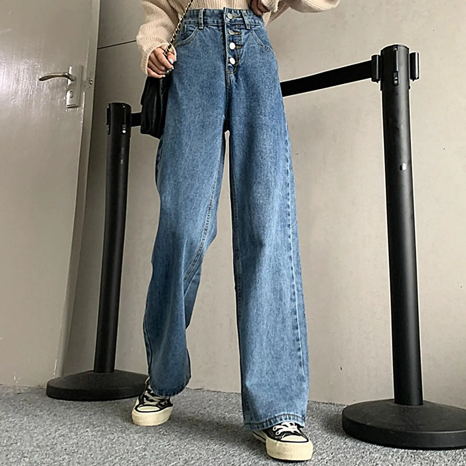 Blue Denim Pants Long Straight Jeans 