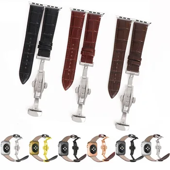 

Replacment Leather Strap Watch Band for apple watch 5 4 3 2 1 38mm 42mm Butterfly Buckle for iwatch series 5 4 40mm 44mm