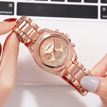 

2019 Classic Rose Gold Watches Quartz Calendar Women Top Brand Luxury Laides Dress Business Fashion Casual Waterproof Wristwatch