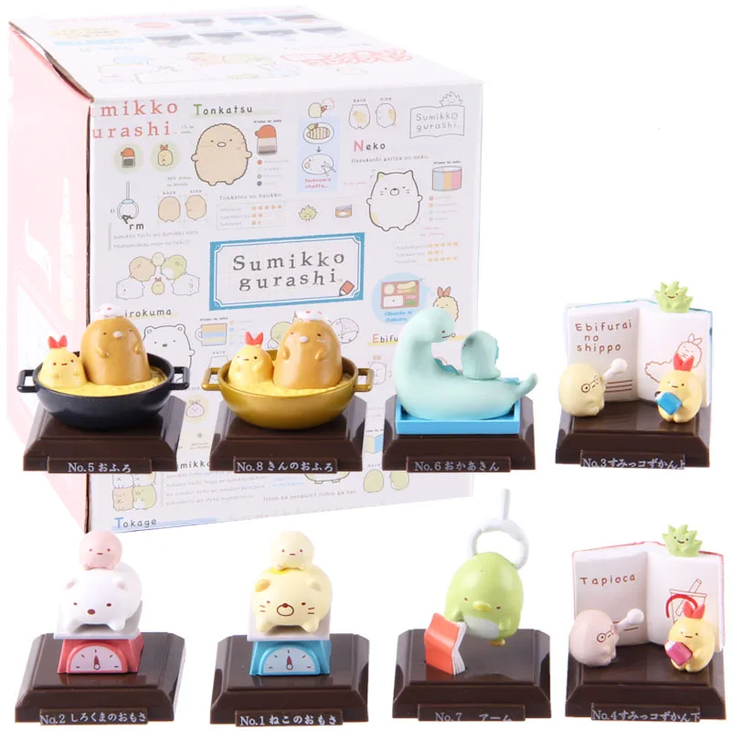 Мультфильм Sumikko Gurashi Мини фигурки кукол Животные игрушки Аниме фигурки Детские Kawaii ПВХ игрушка в подарок 8 шт./компл - Цвет: B