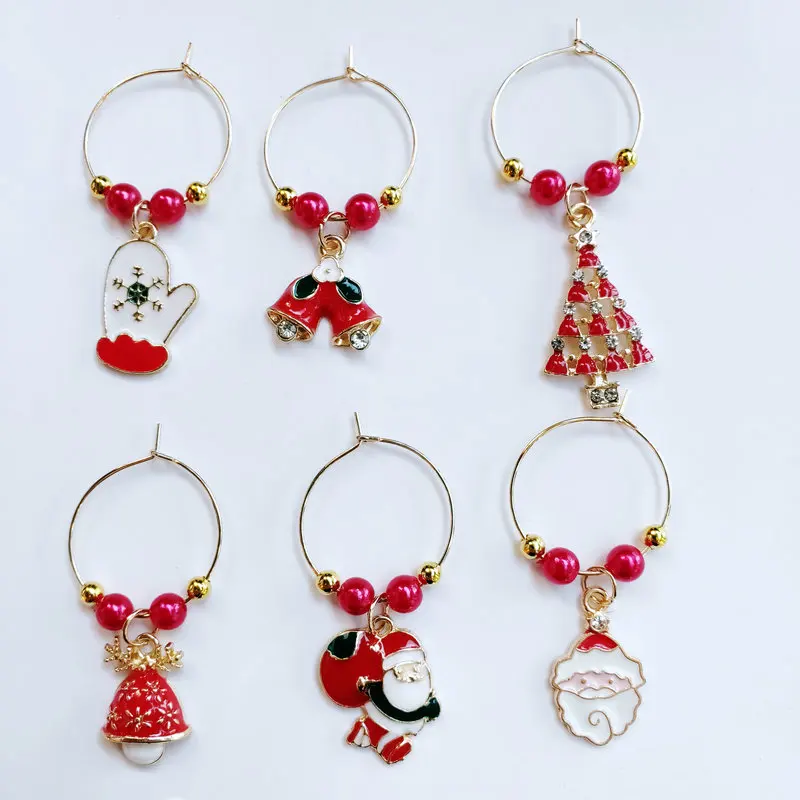 Christmas Party Wine Glass Marker Charms Rings Marker Bar Table Decorations Set of 6pcs