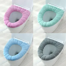 Housse de siège de toilette chaude d'hiver, tapis d'outils de fermeture, accessoires de salle de bain lavables, tricot de couleur Pure, coussin doux en forme de O, 1 pièce