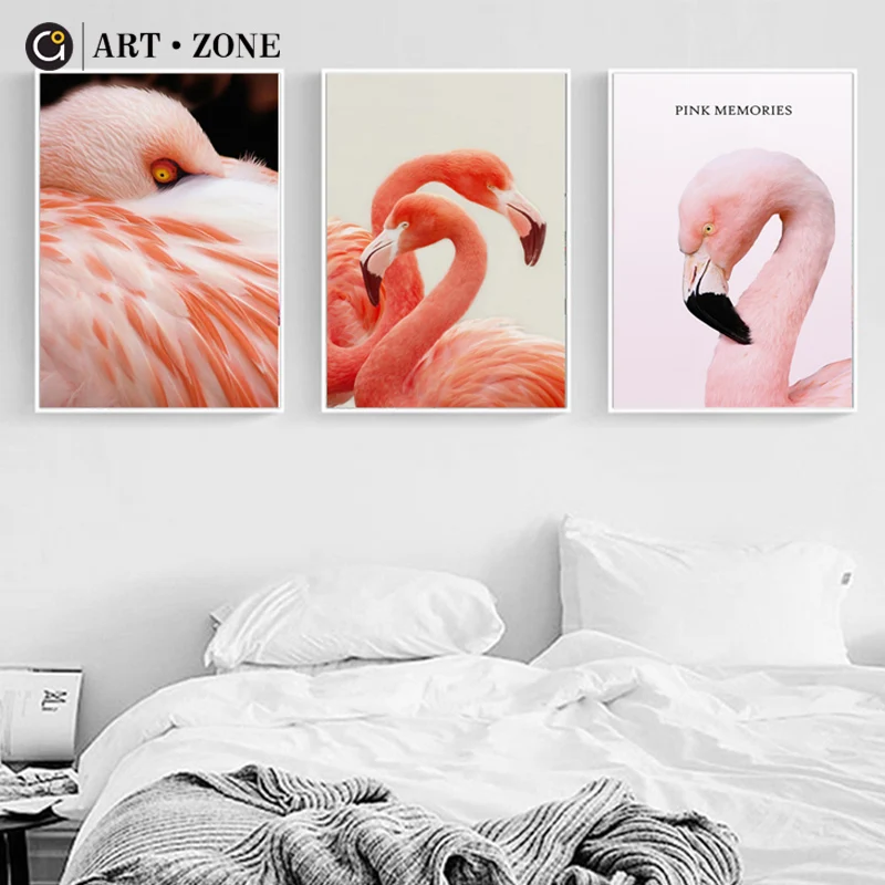 ART ZONE Розовый фламинго воспоминания АРТ ПРИНТ плакат животного Wall Art Холст Картина Гостиная Спальня домашнего декора Плакат изображение
