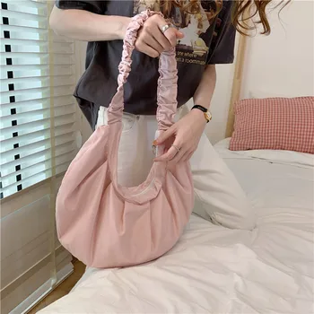 

Japanese bag small crowd design 2020 Spring and summer fresh wrinkle canvas bag large capacity dumpling bag female students