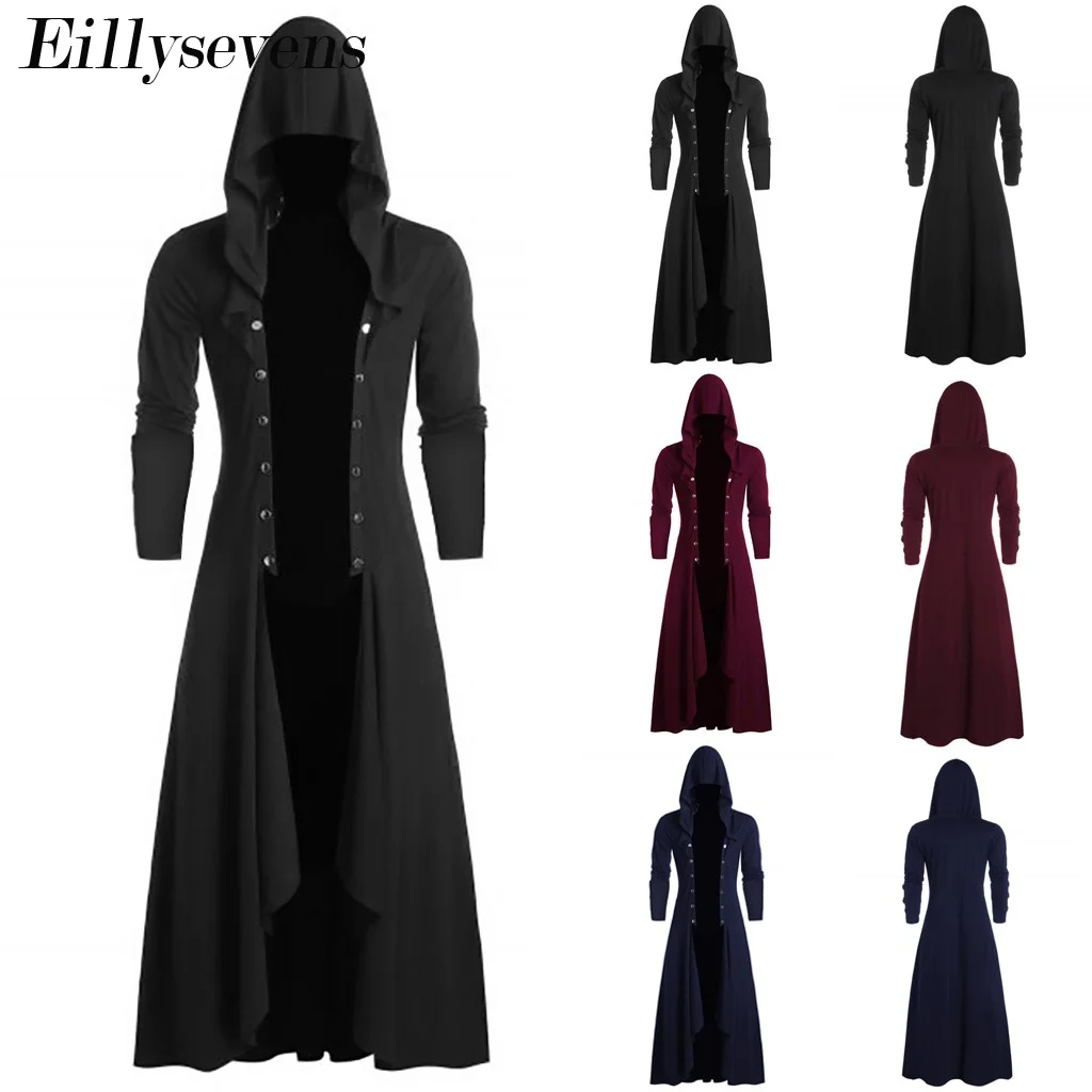 Abrigo con capucha para Halloween, prendas de vestir para hombre, chaquetas de estilo Punk, abrigo gótico de cola de golondrina, uniforme largo Vintage de manga larga, novedad de Otoño de 2020