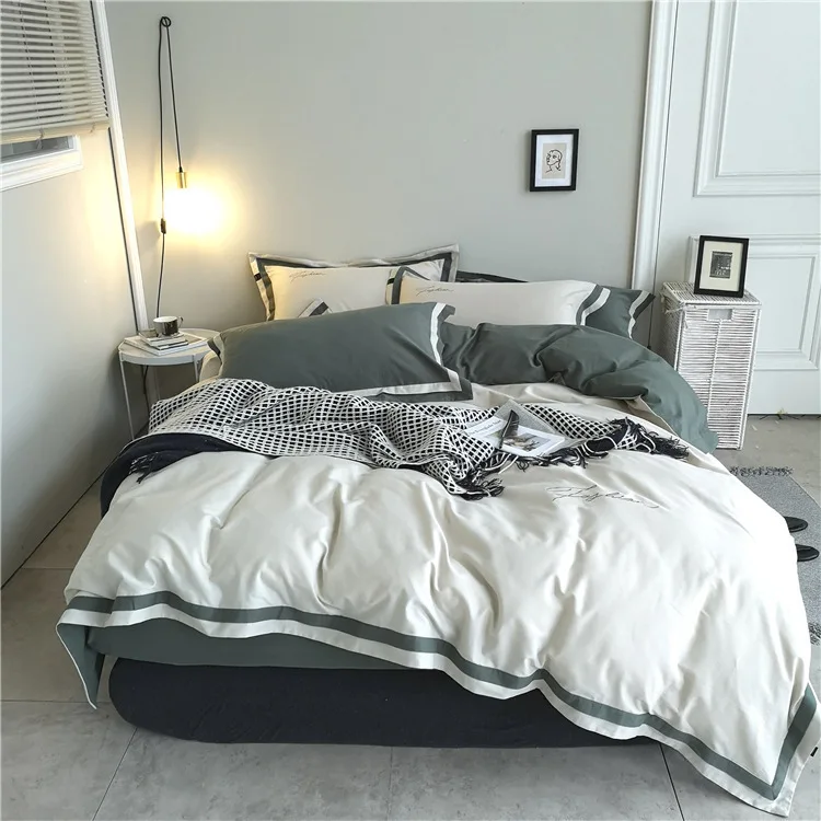 

Free Shipping Luxury Bedding Set 4pcs Pink Red White Bedsheet 100% Pure Cotton Quilt Cover Men Style HomeTextile Popular Hotsale