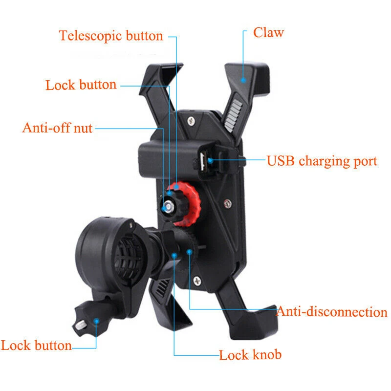 Велосипед и мотоцикл 360 ° регулируемый держатель мобильного телефона и универсальное usb-зарядное устройство Держатель Мобильного Телефона