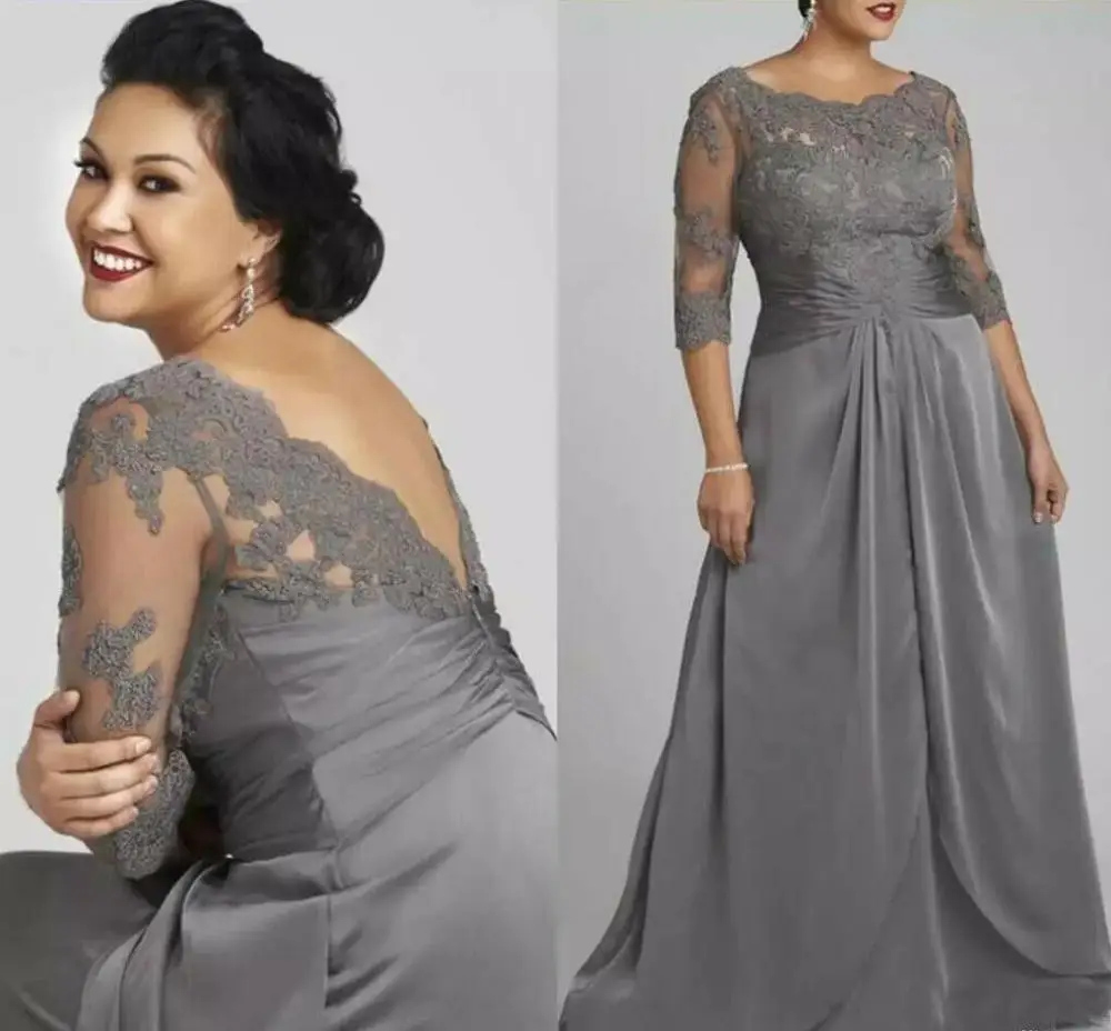 

Half Sleeve Applique Mother of bride Dresses Plus Size Silver Chiffon Floor length Evening Dress Custom Vestido De Festa