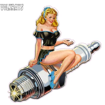 

Volkrays Creative Sexy Graphics Retro Spark Plug Girl Car Stickers and Decals Vinyl Jdm Auto Accessories Decal,13cm*12cm