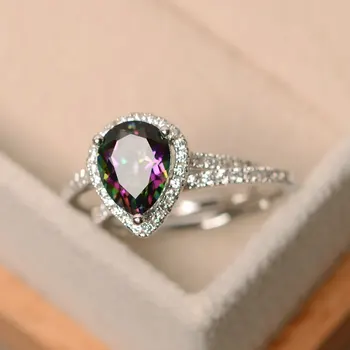 

European and American Retro S925 Sterling Silver Creative Personality Colorful Water Drop Ring Ladies Style Party Fashion Gift