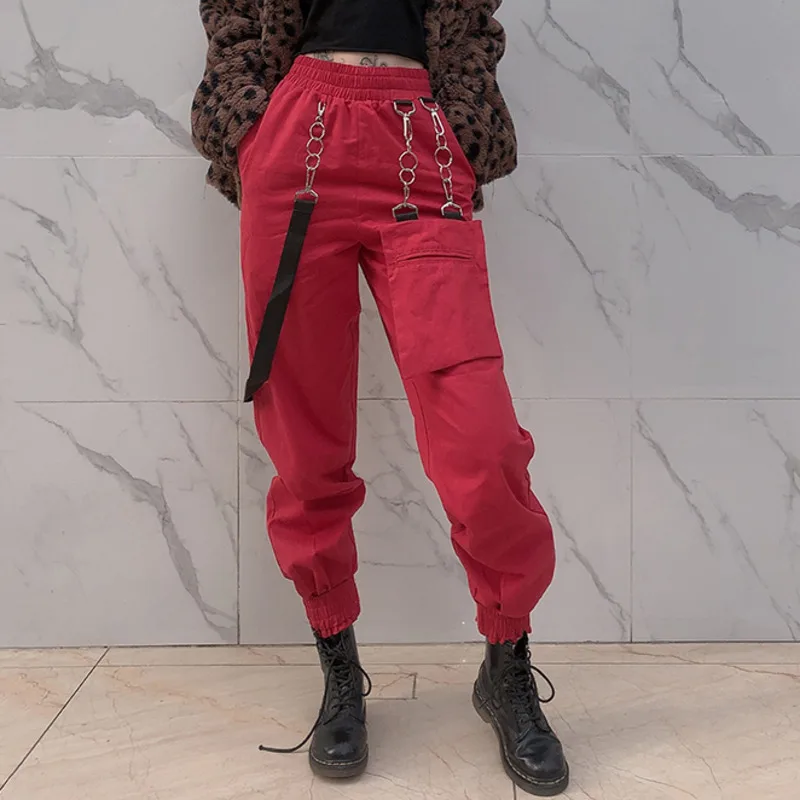 

XUXI Spring Autumn Women Street Handsome Hip-hop Overalls Women Were Thin And High Waist Big Pockets Design Loose Pants FZ1309