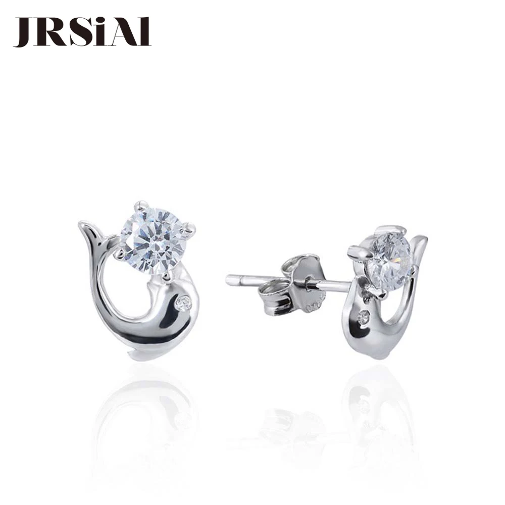 

JRSIAL 925 Sterling Silver Jewelry Earrings Woman Korean Fashion Earrings Cute Little Dolphin Earrings Jewelry
