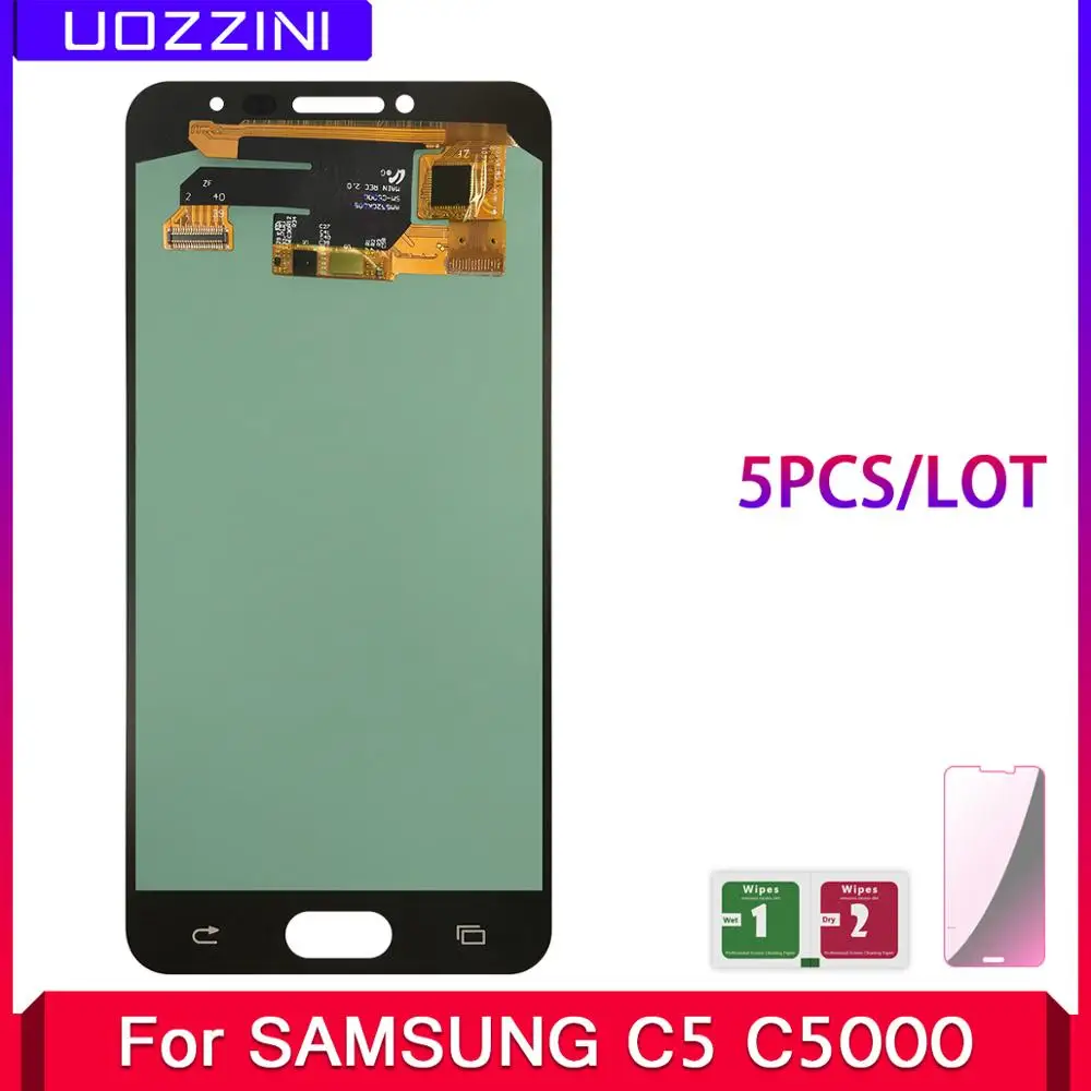 5 шт./лот Super AMOLED для samsung Galaxy C5 C5000 ЖК-дисплей кодирующий преобразователь сенсорного экрана в сборе с закаленным стеклом